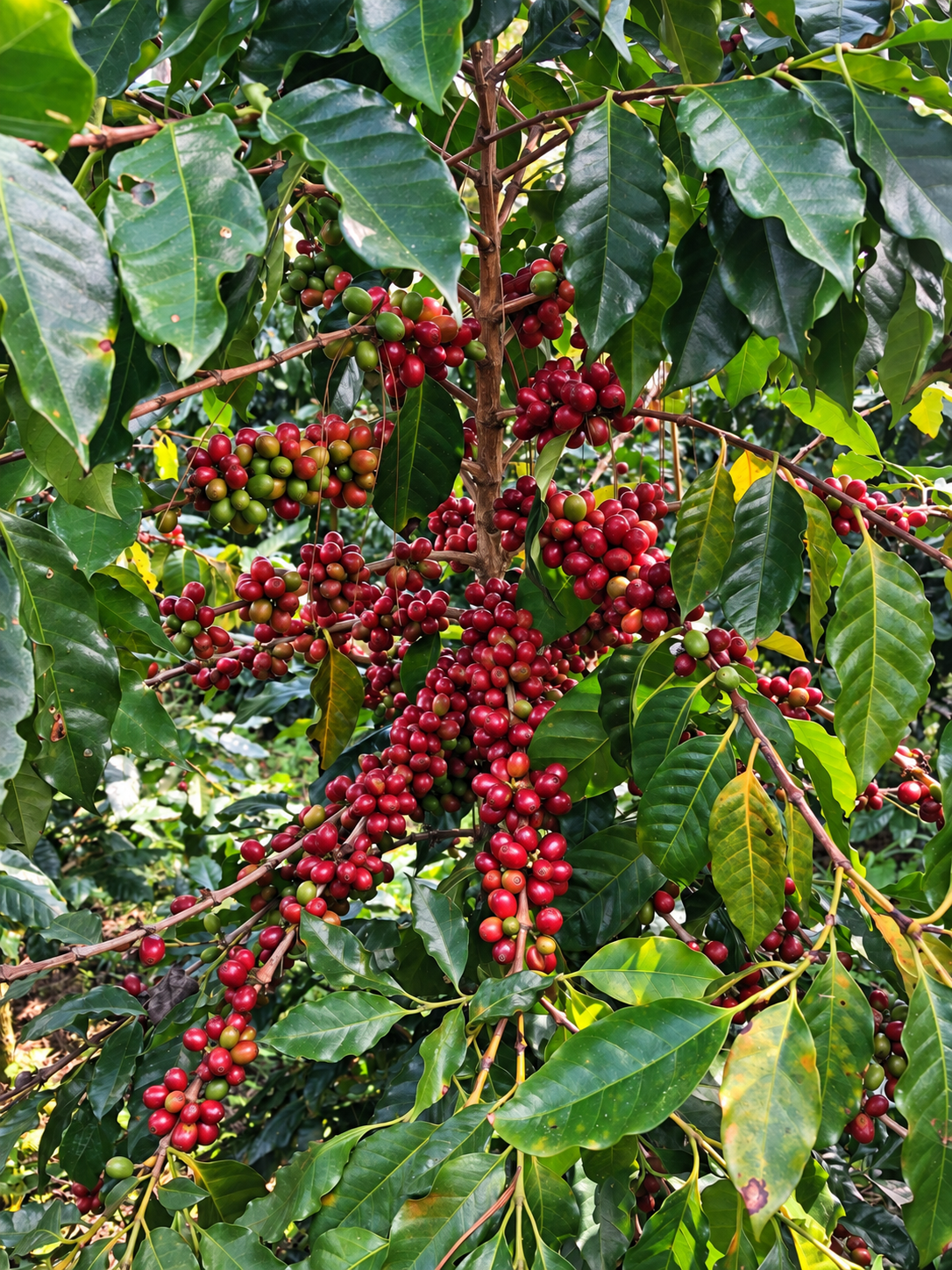 Ripe coffee cherries on the farm